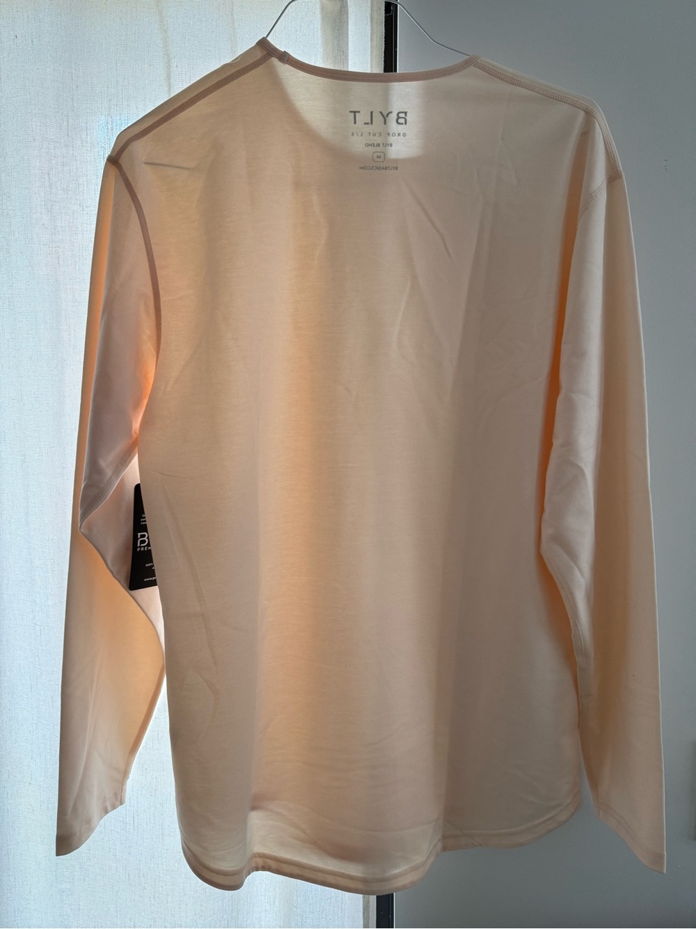 BYLT Long Sleeve Men’s T-shirt (Drop Cut Lux Fabric) in Light Peach, Size M